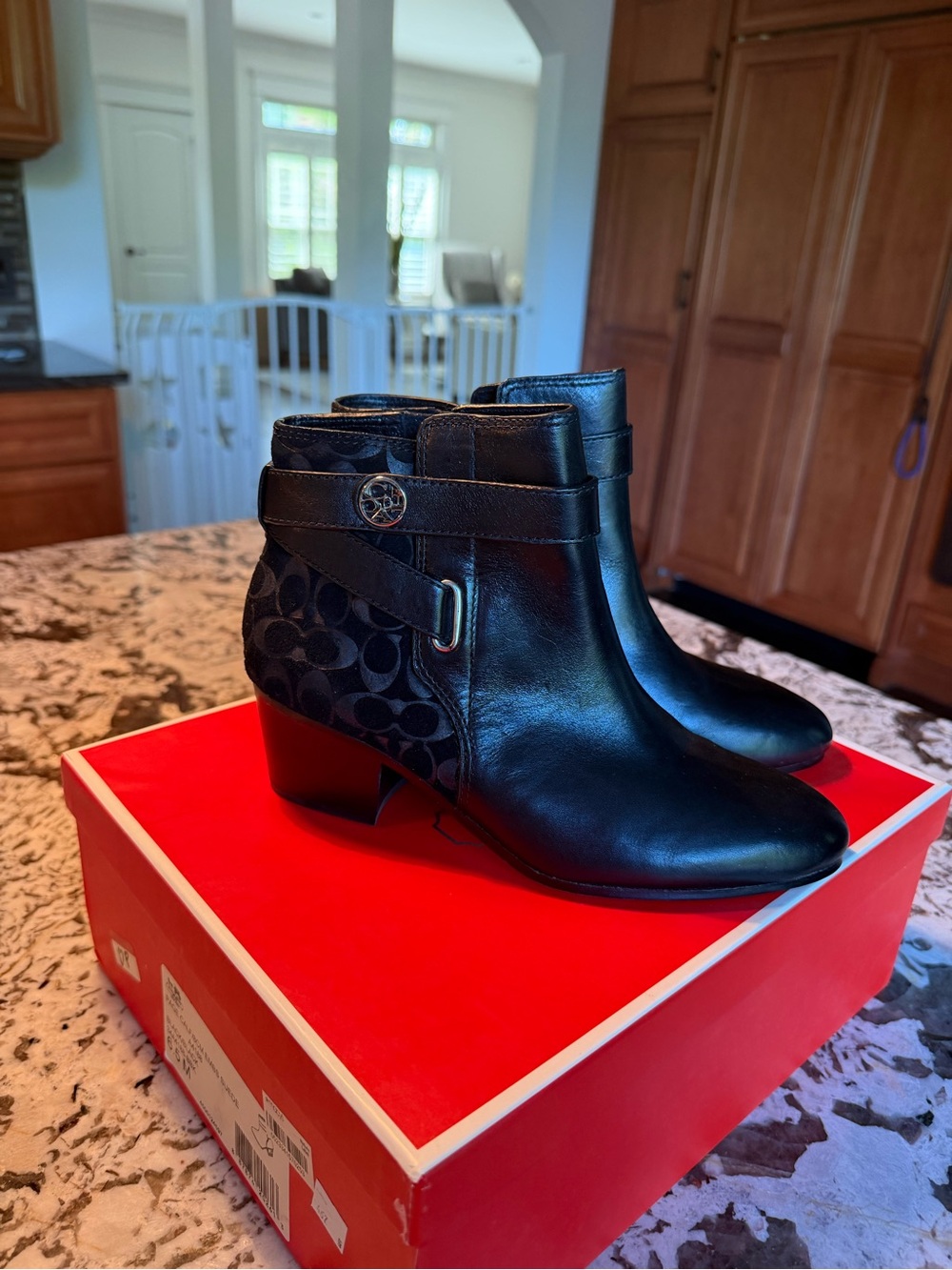 Coach Black Leather & Signature Logo Ankle Booties